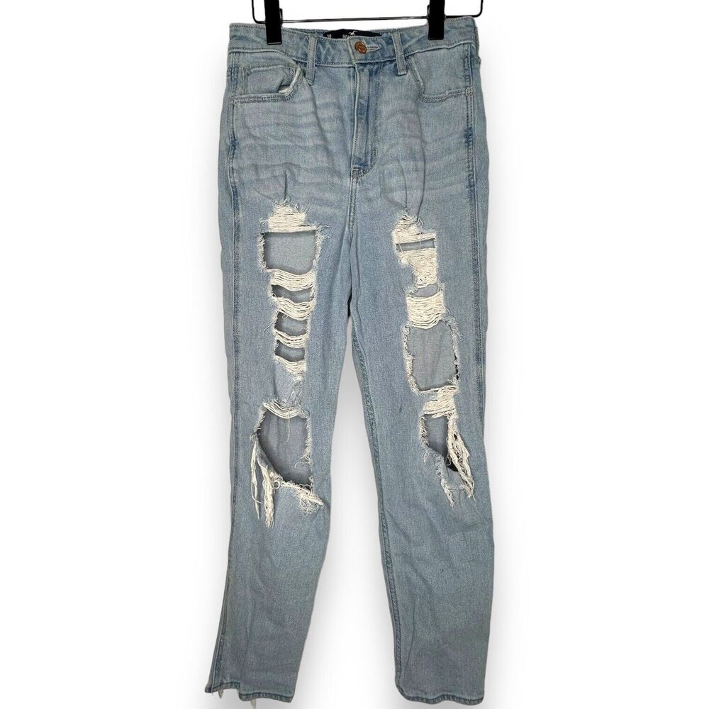 HOLLISTER Destroyed 26x27 Ultra High Rise Mom Jeans Vintage‎ Stretch Blue 3R